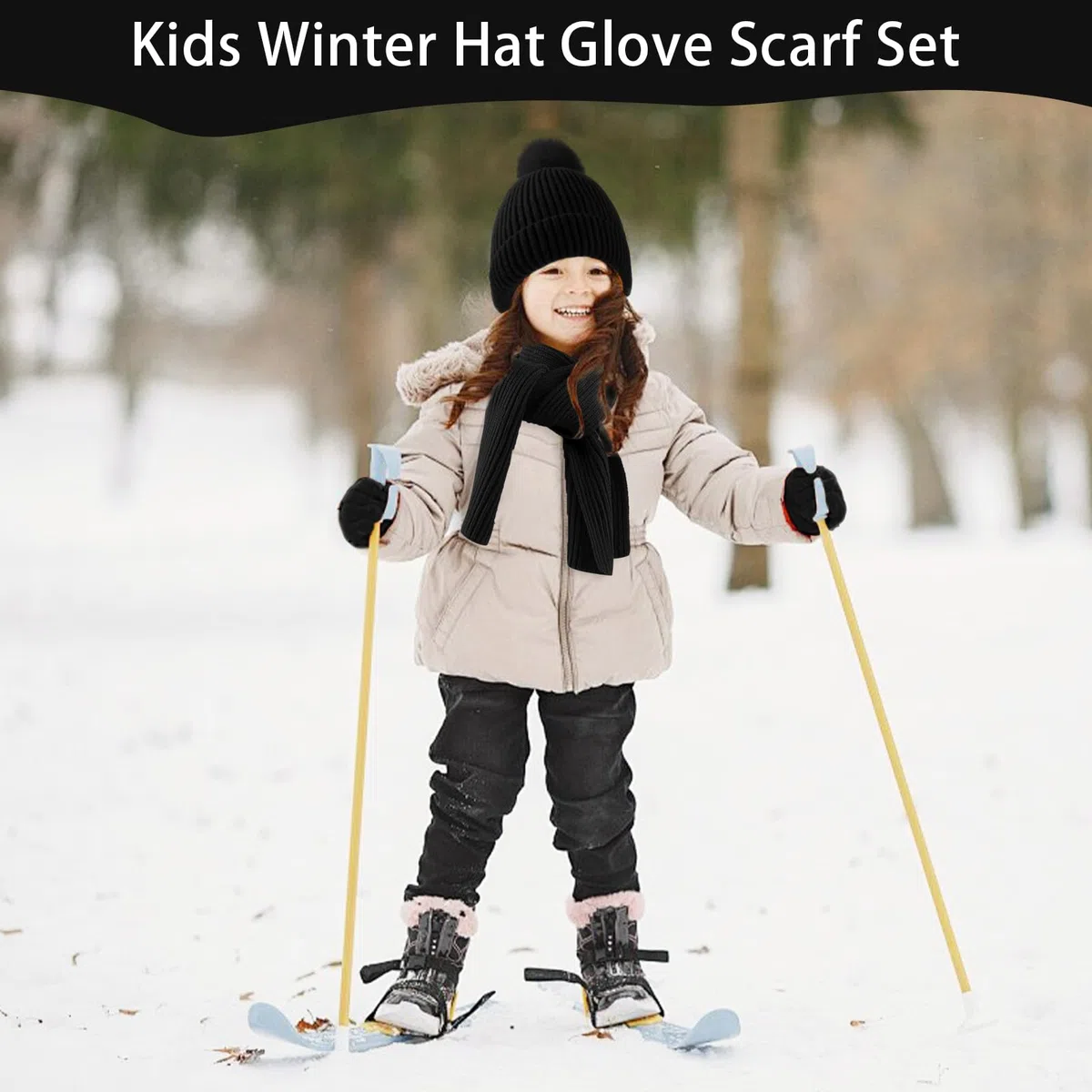 Set Cappello, Sciarpa e Guanti Invernale per Bambini - Berretto con Pompon, Sciarpa Lunga e Guanti Touchscreen - Completo 3 in 1 per Ragazze e Ragazzi
