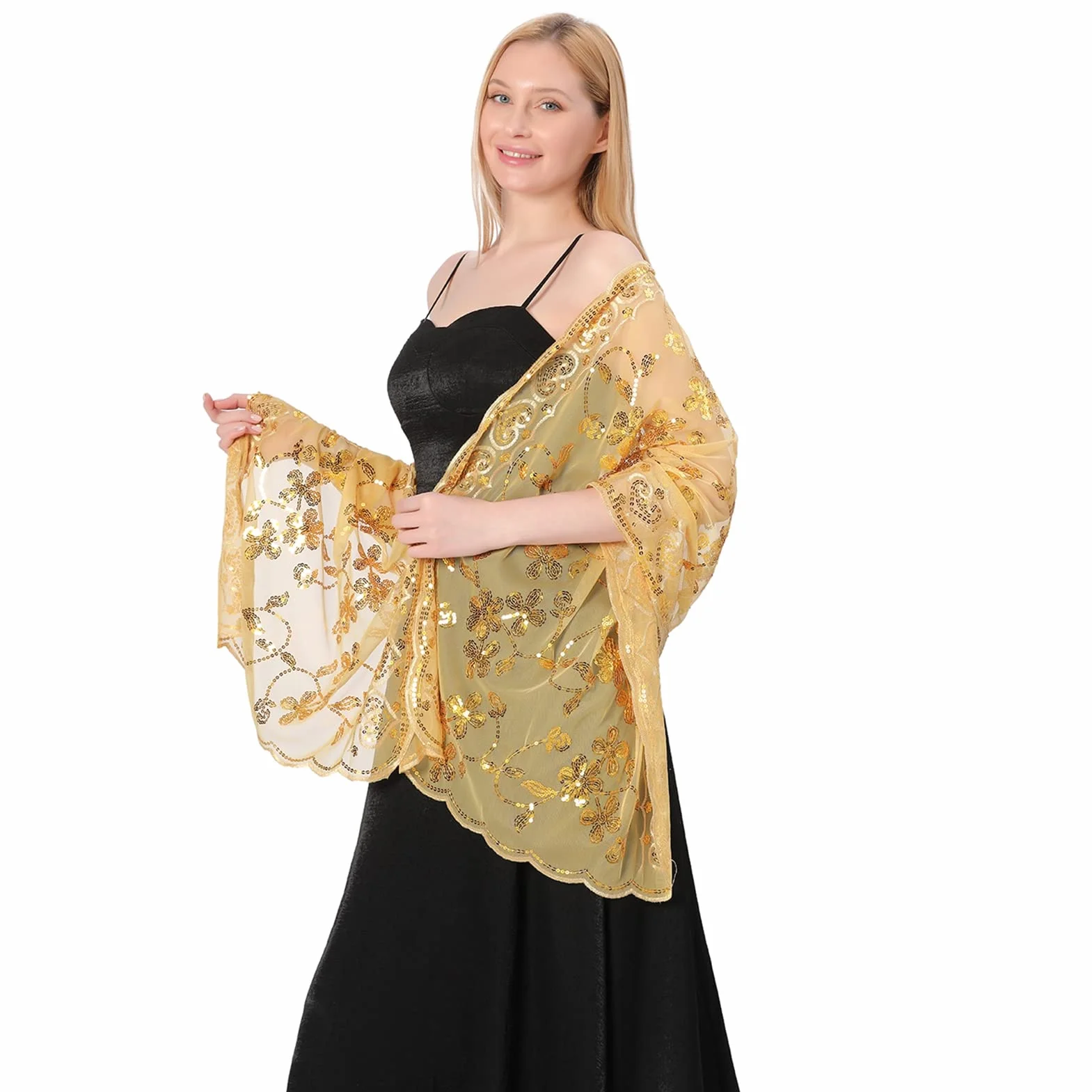 GIBZ Scialle da Donna Ricamato con Glitter Sottili Stole Floreali Vintage con Paillettes per Abiti da Sera da Sposa