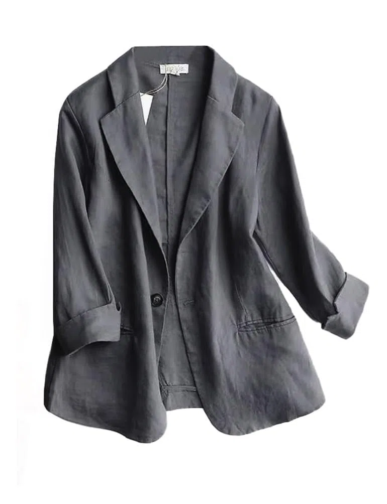 Giacca da donna casual con maniche a 3/4, leggera, estiva, primaverile, in cotone e lino
