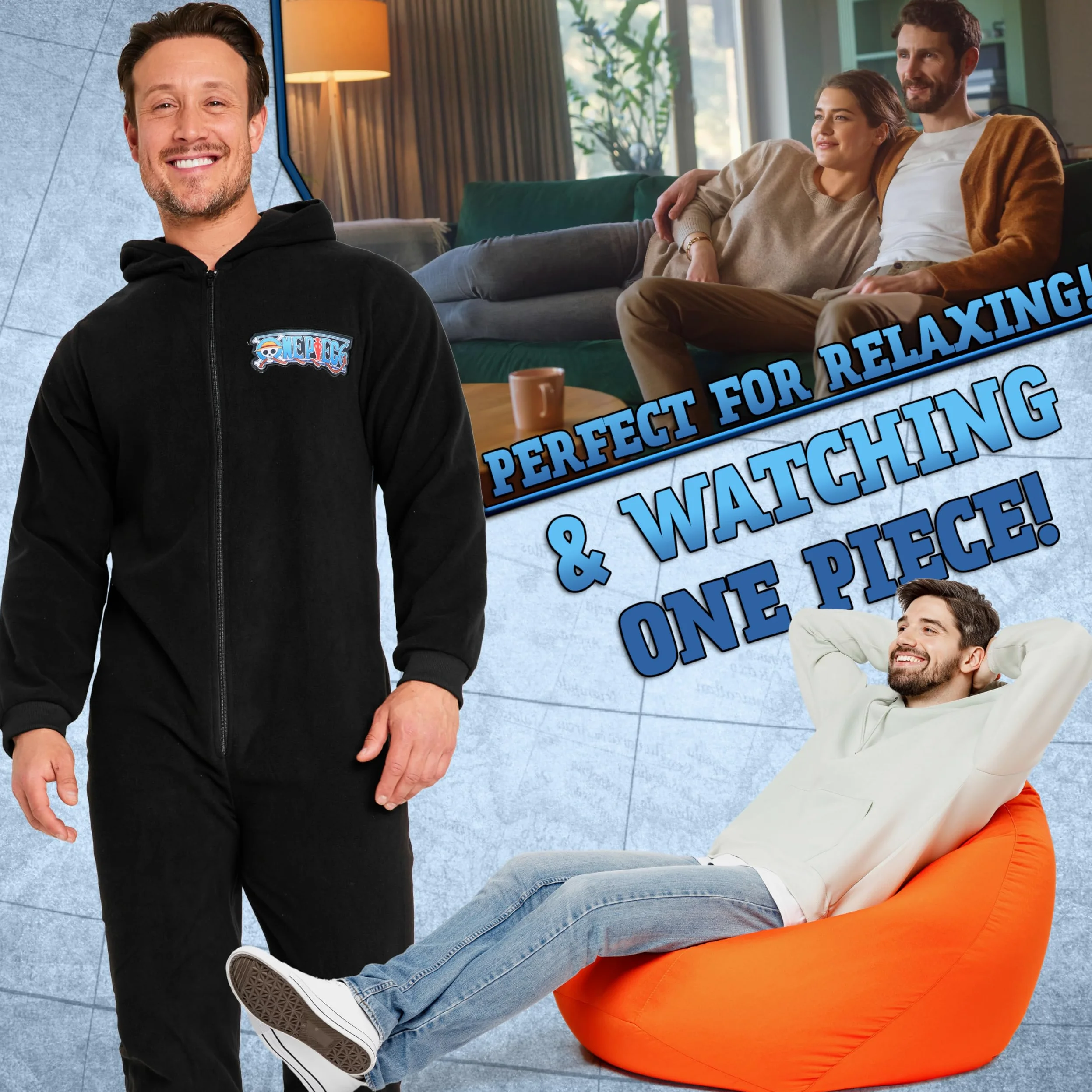 One Piece Pigiama Intero Uomo - Caldo Pigiamone in Pile con Cappuccio S-3XL - Pigiami Invernali Interi Anime Gadget Regalo