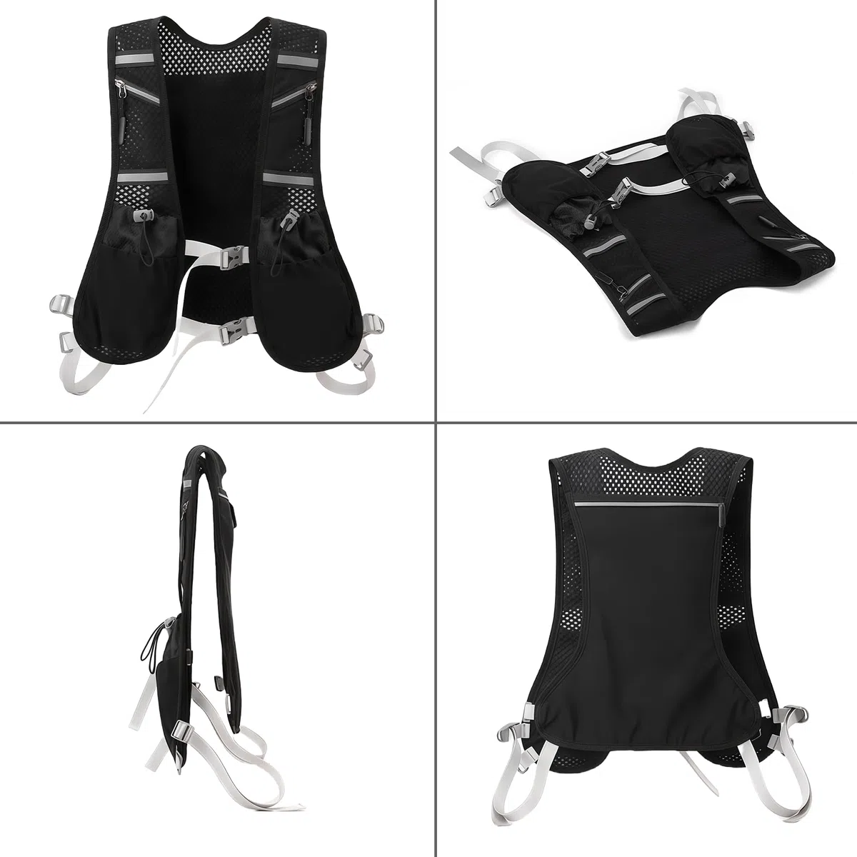 Wyety, Gilet da Corsa per Uomo e Donna con Zaino Riflettente Ultraleggero, 2 Bottiglie d'Acqua da 480 ml, Regolabile per Ciclismo, Maratone, Nero