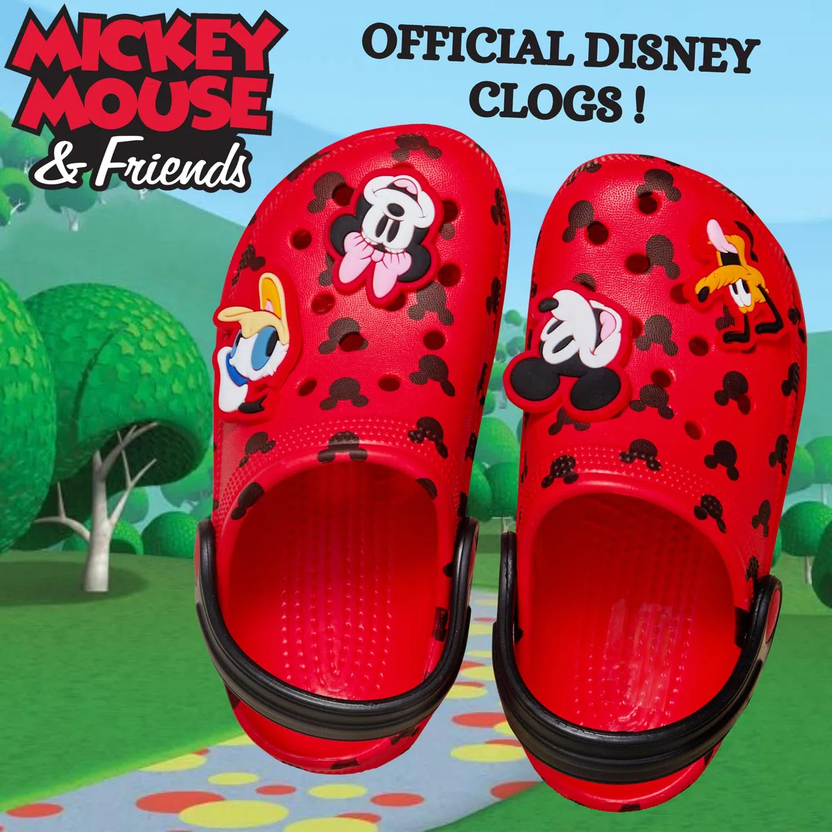 Disney Zoccoli Mickey Mouse Minnie Mouse con Charms, Sandali per Bambini, Sliders Estivi con Cinturino alla Caviglia, Scarpe da Spiaggia