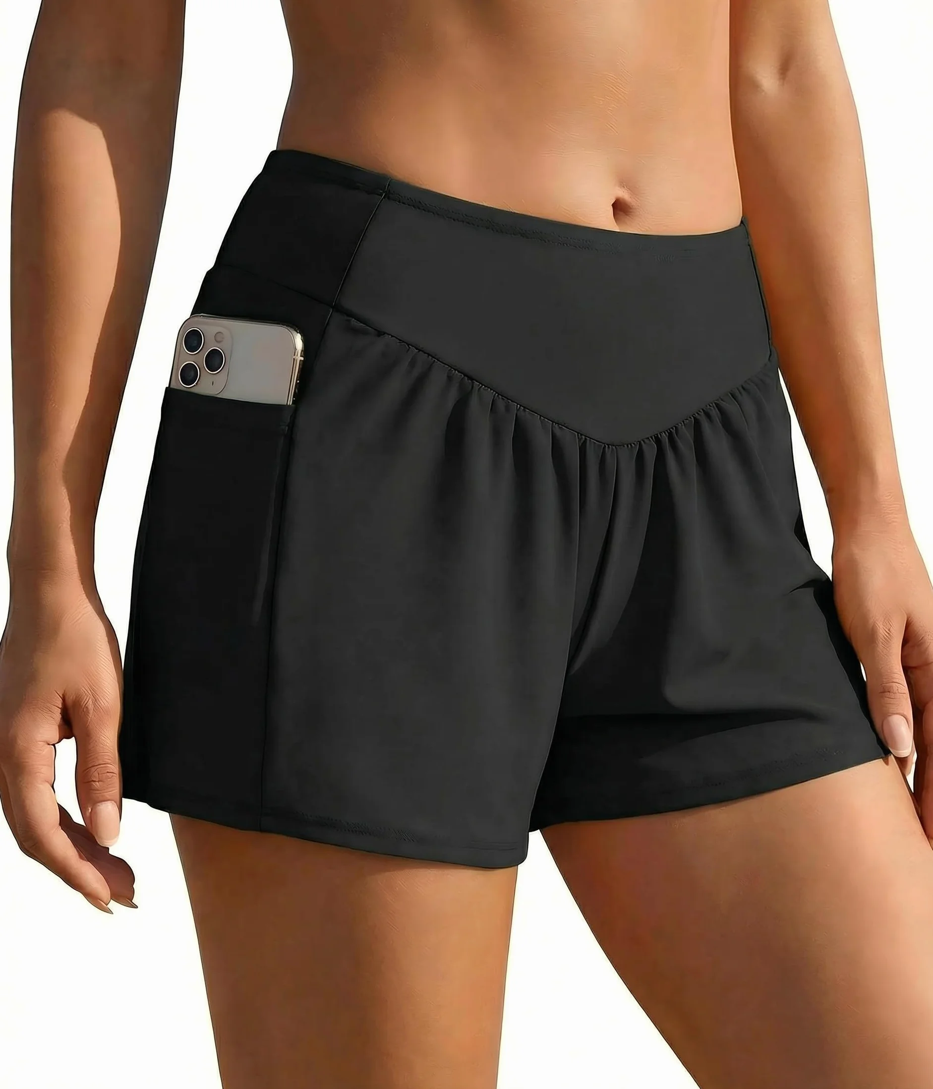 Ekouaer Pantaloncini da Bagno per Donna Estate Costume Vita Alta Pantaloncino Mare con Tasche e Fodera S-XXL