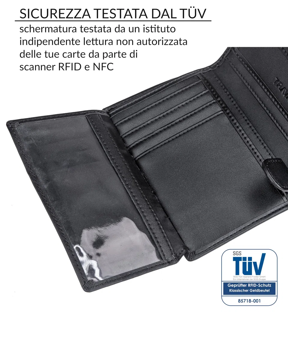 TRAVANDO Portafoglio Uomo Roma con protezione RFID - Porta Carte di Credito con Portamonete in formato Verticale
