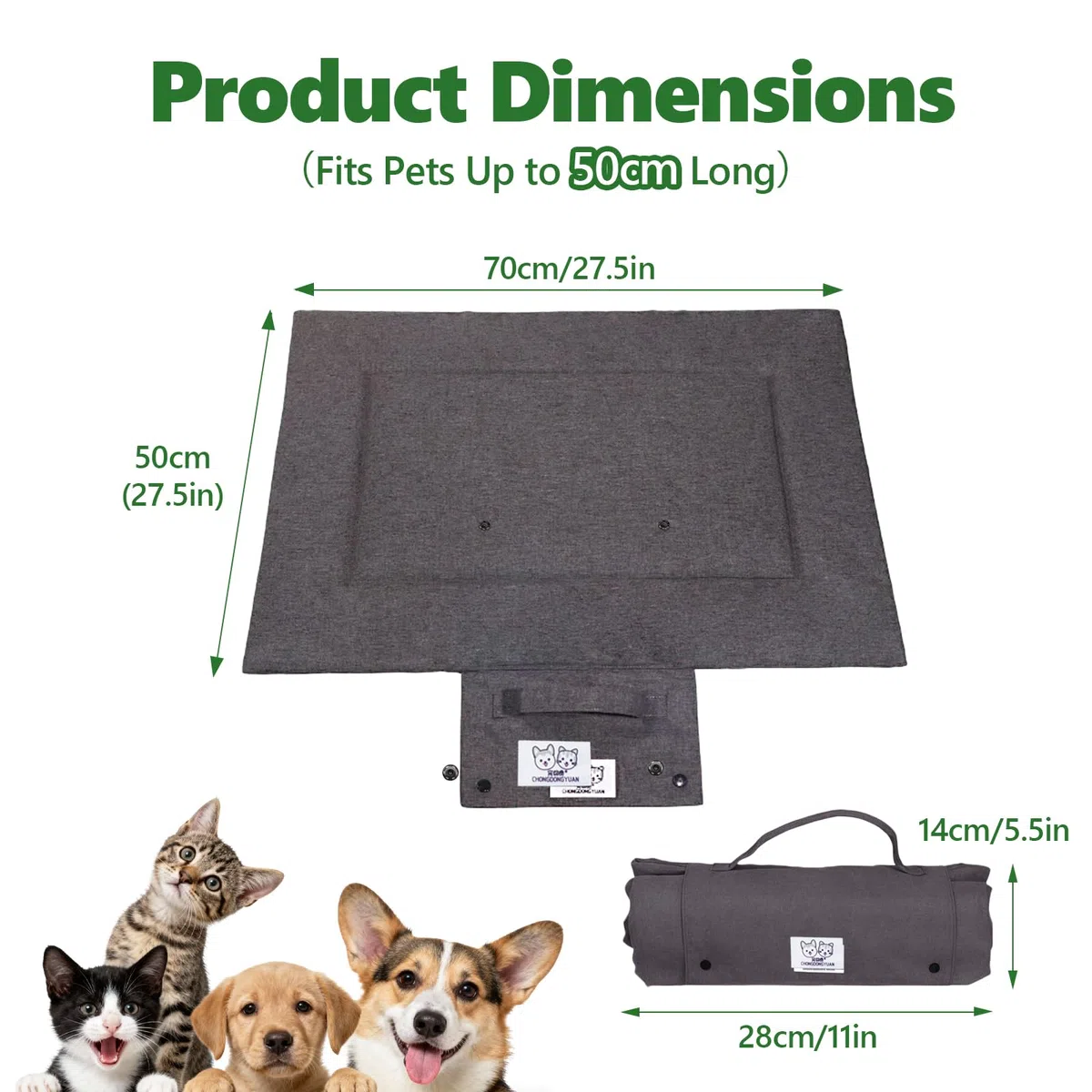Coperta per Cani da Viaggio, 70 x 50 cm Impermeabile Antiscivolo Lavabile in Lavatrice Pieghevole Traspirante Resistente agli Strappi per Auto Campeggio Casa Interno Esterno per Cani Gatti