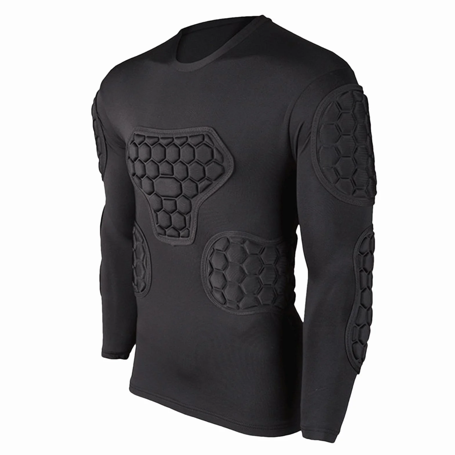 Maglia Da Calcio Imbottita - Tuta Da Calcio Nera A Maniche Lunghe, Equipaggiamento Protettivo Da Calcio, Magliette Imbottite Per Paintball Per Calcio, Basket, Paintball