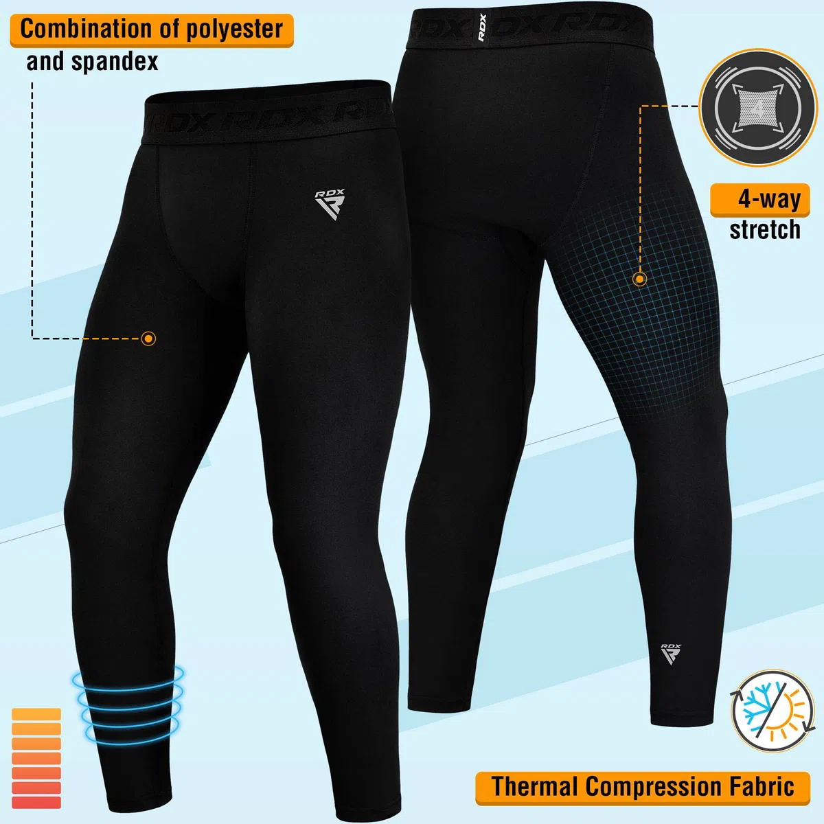 RDX MMA Pantaloni a Compressione, Sport Quick Dry Corsa Lunga Comodo Perfetto per Allenamento Atletico, Fitness, Ciclismo, Yoga, Basket, attività all'aperto, Esercizio di Palestra in Casa