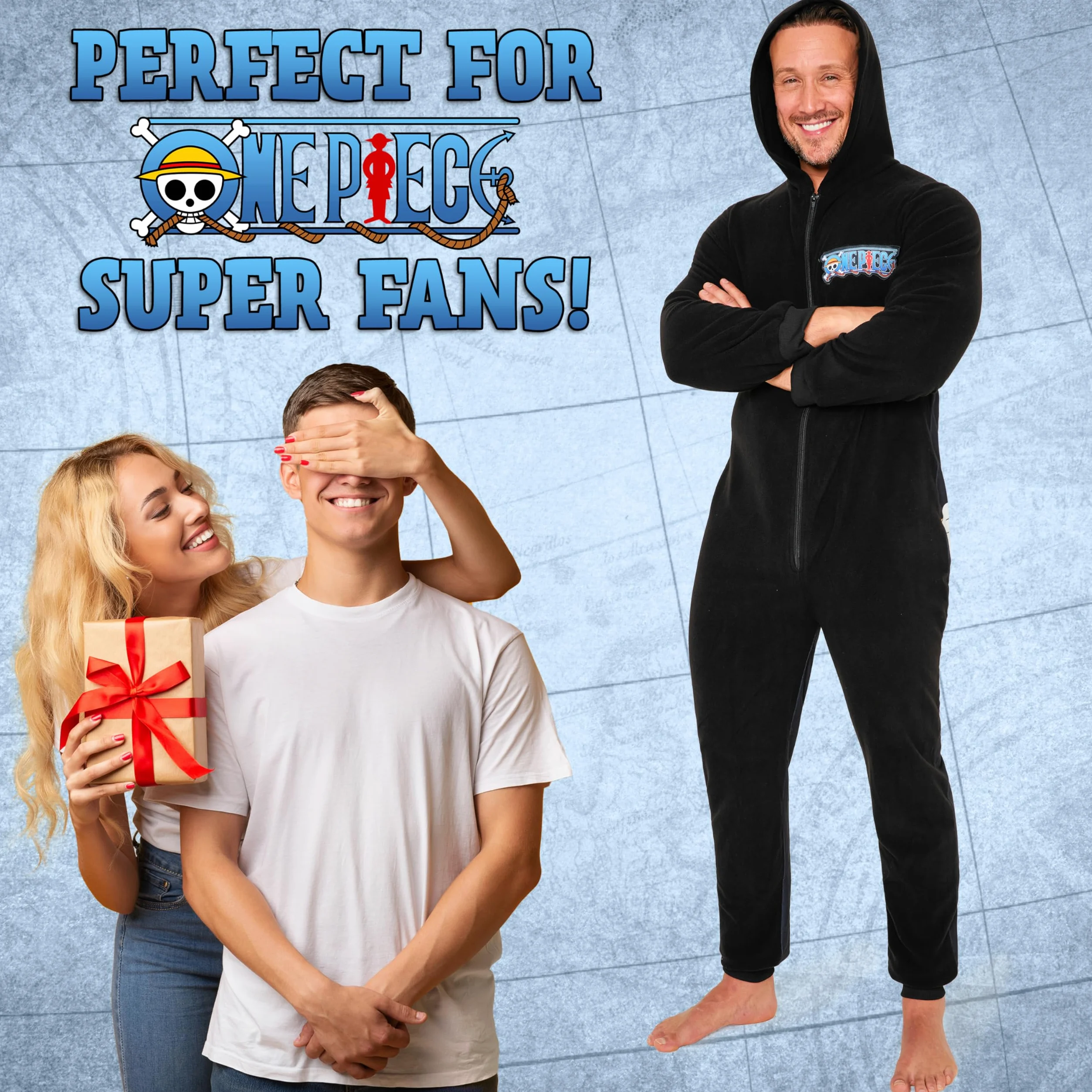 One Piece Pigiama Intero Uomo - Caldo Pigiamone in Pile con Cappuccio S-3XL - Pigiami Invernali Interi Anime Gadget Regalo