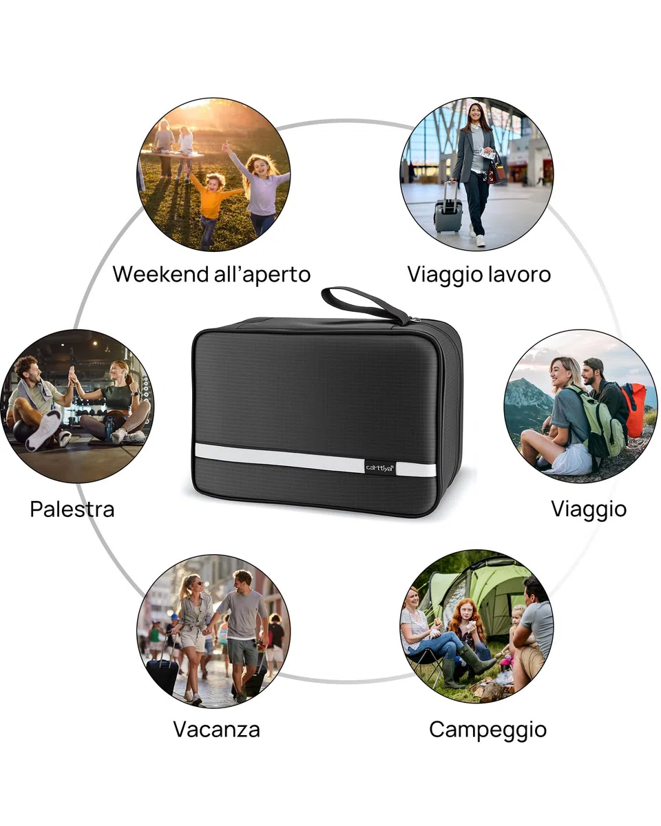 Beauty Case da Viaggio, Borsa da Toilette per Donna Uomo Beauty Case Grande Impermeabile, Gancio in Metallo per Appendere, idee regalo natale 2025 (Nero)
