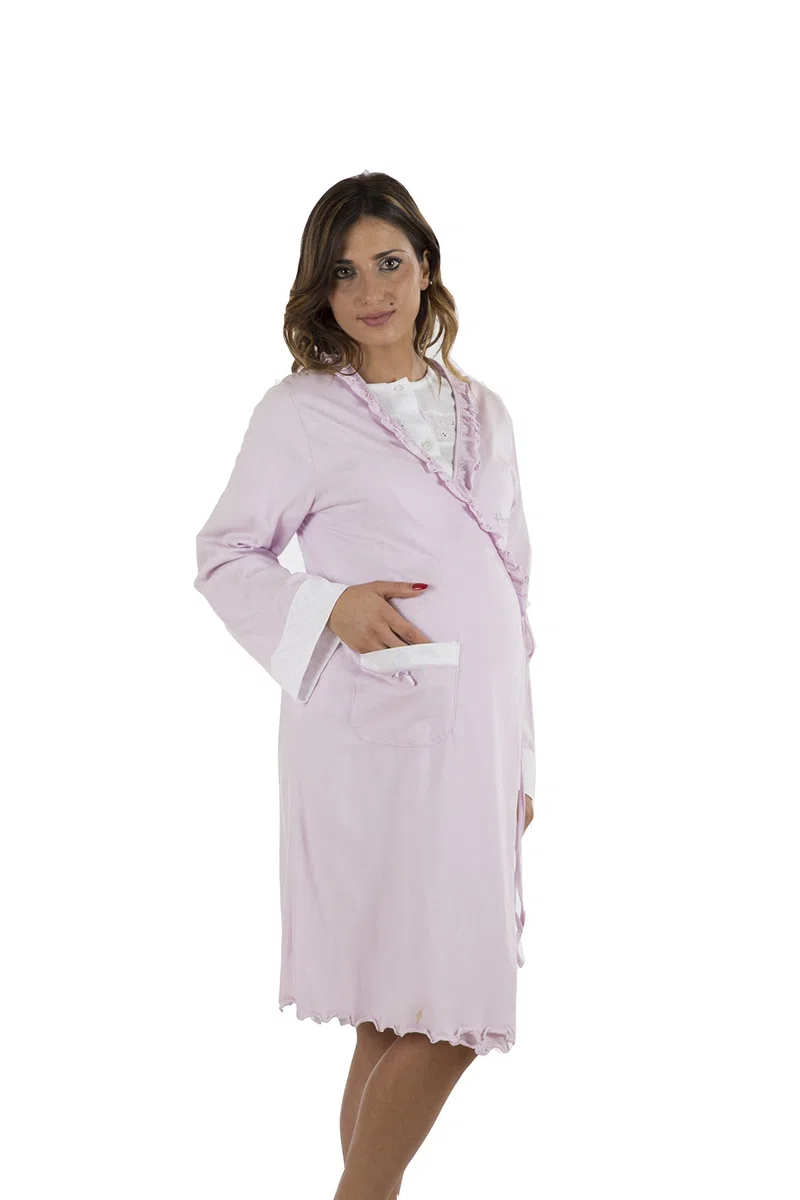 Premamy - Vestaglia da Notte per Premaman, Modello Aperto Davanti, Cotone Jersey, Pre-Post Parto