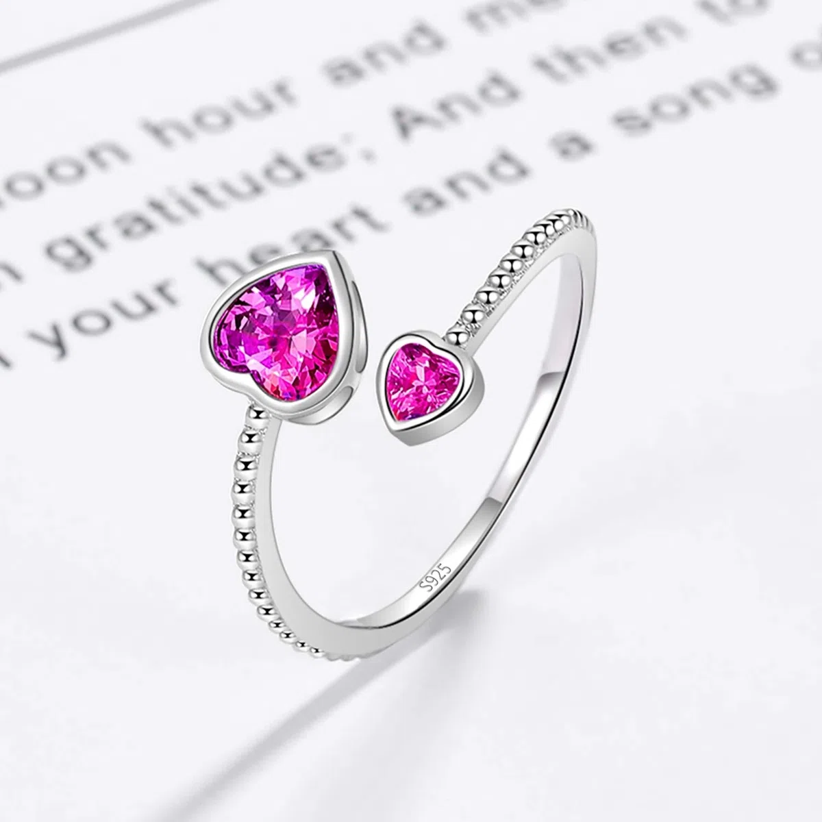 925 Anelli d'Argento Sterlina Pietra Portafortuna per Donne o Ragazza Regolabile Aperto Cuore Pietre Fortunata Banda Compleanno & Gioielli Regalo San Valentino