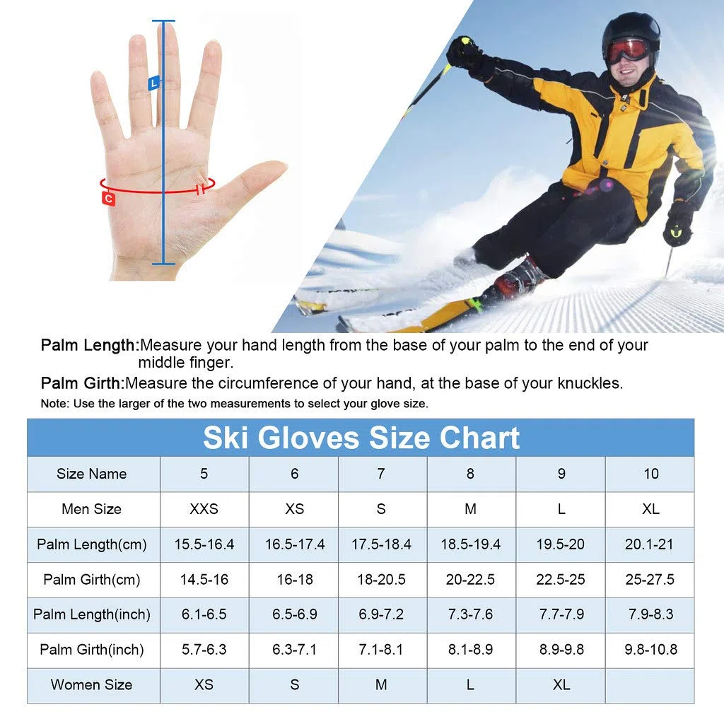 Unigear Guanti da sci per uomo e donna, impermeabili e antiscivolo, per sci, snowboard, pattinaggio su ghiaccio, escursionismo