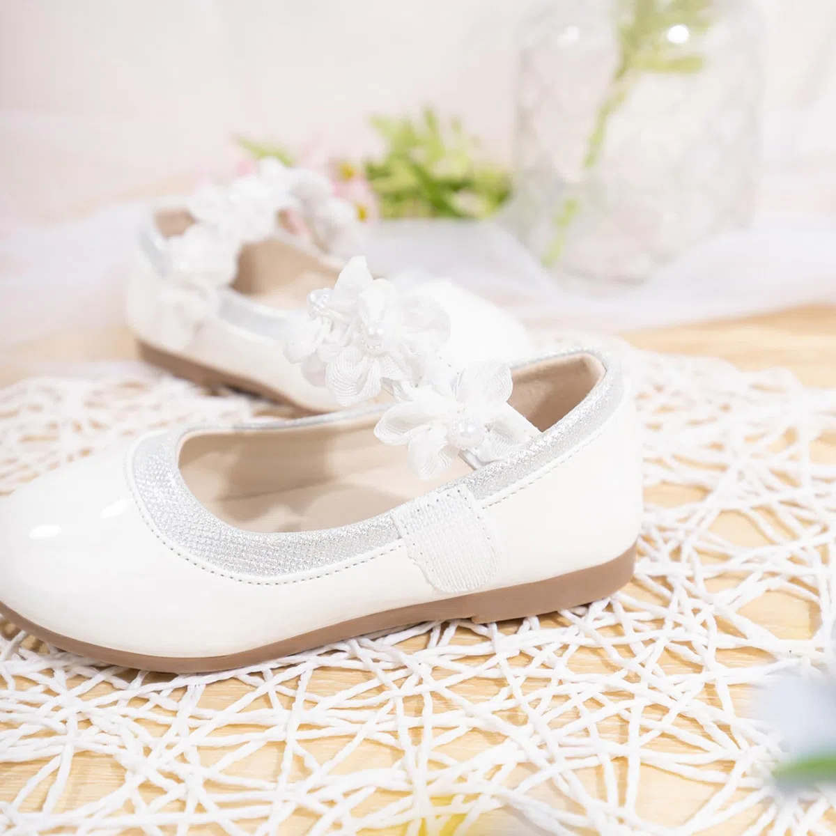 Scarpe con Tacco Principessa Eleganti Lucente Comunione Cerimonia Ballerine Bambina Tacchi Ragazza Pelle Microfibra Athena Bianco