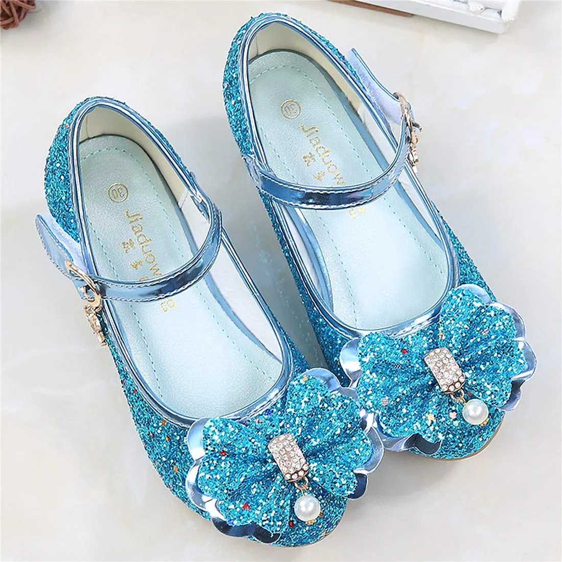 Ragazza Principessa Scarpe con Tacco Pendenti Scarpe Cristallo Partito Glitter Pumps Festive Carnevale Party Halloween Natale Blu,EU26-38