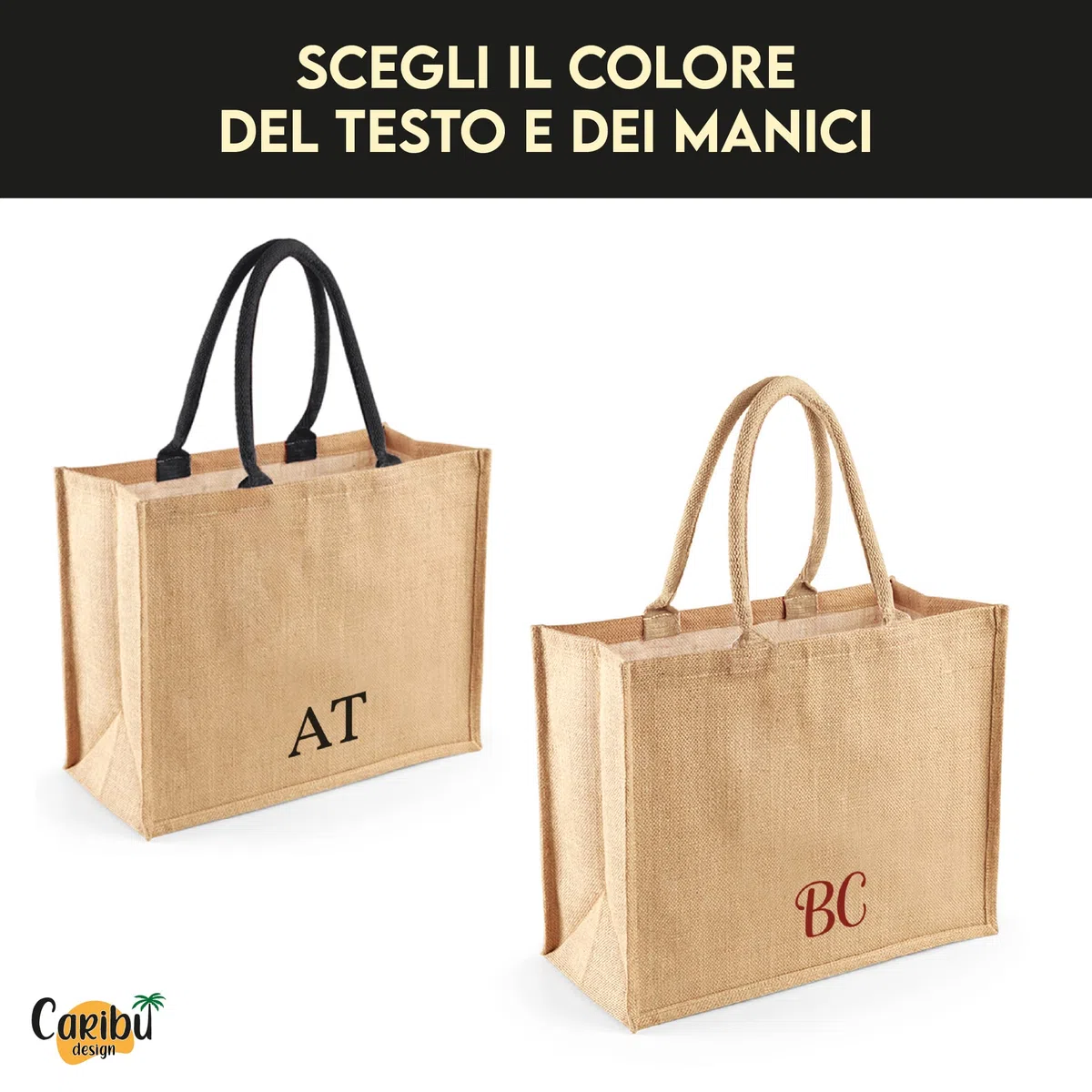 Borsa in Juta Personalizzabile con Iniziali o Nome Tote Bag Donna Grande 42x33x19 cm Estiva per Spiaggia Mare Personalizzata