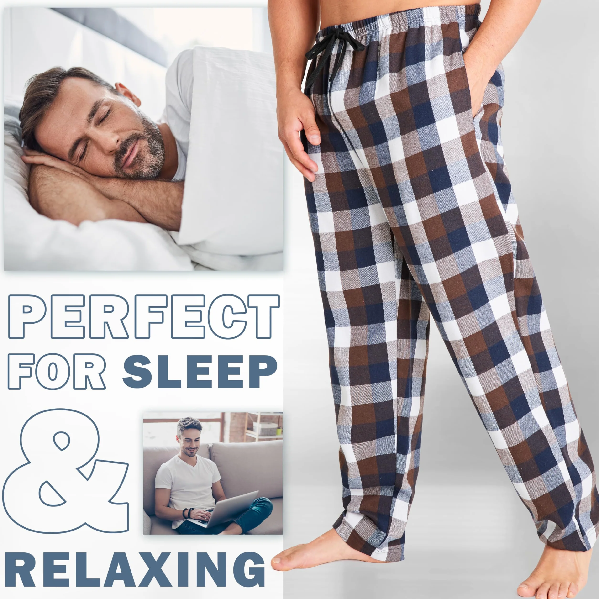 Get Trend Pantaloni Pigiama Uomo e Adolescenti M-3XL, Pacco da 2 Caldo e Traspirante Pantalone con Tasche Regali per Lui
