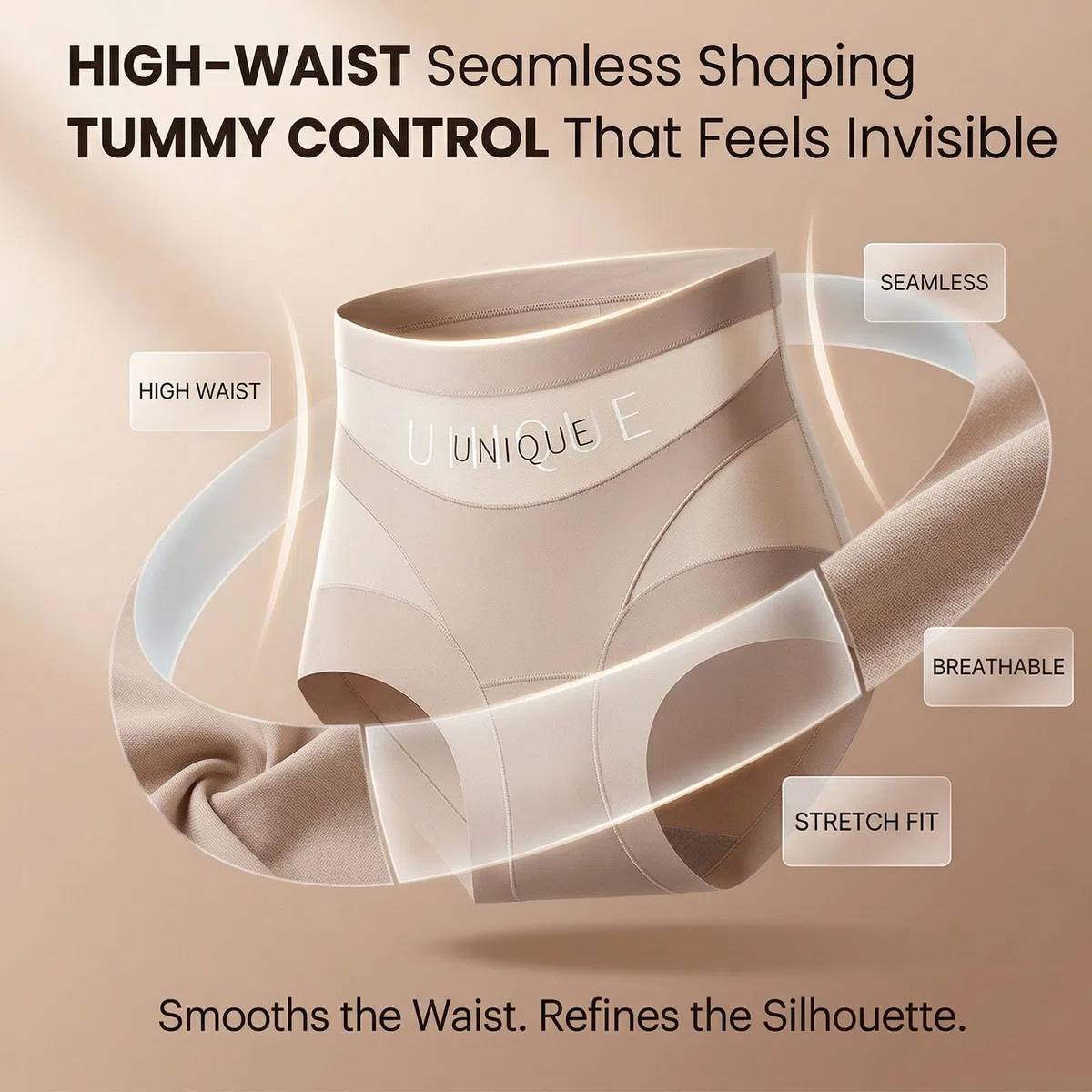 Unique Underwear Tummy Control, Women's High-Waisted Tummy Control Panties, Breathable Mesh | Seamless Ice Silk