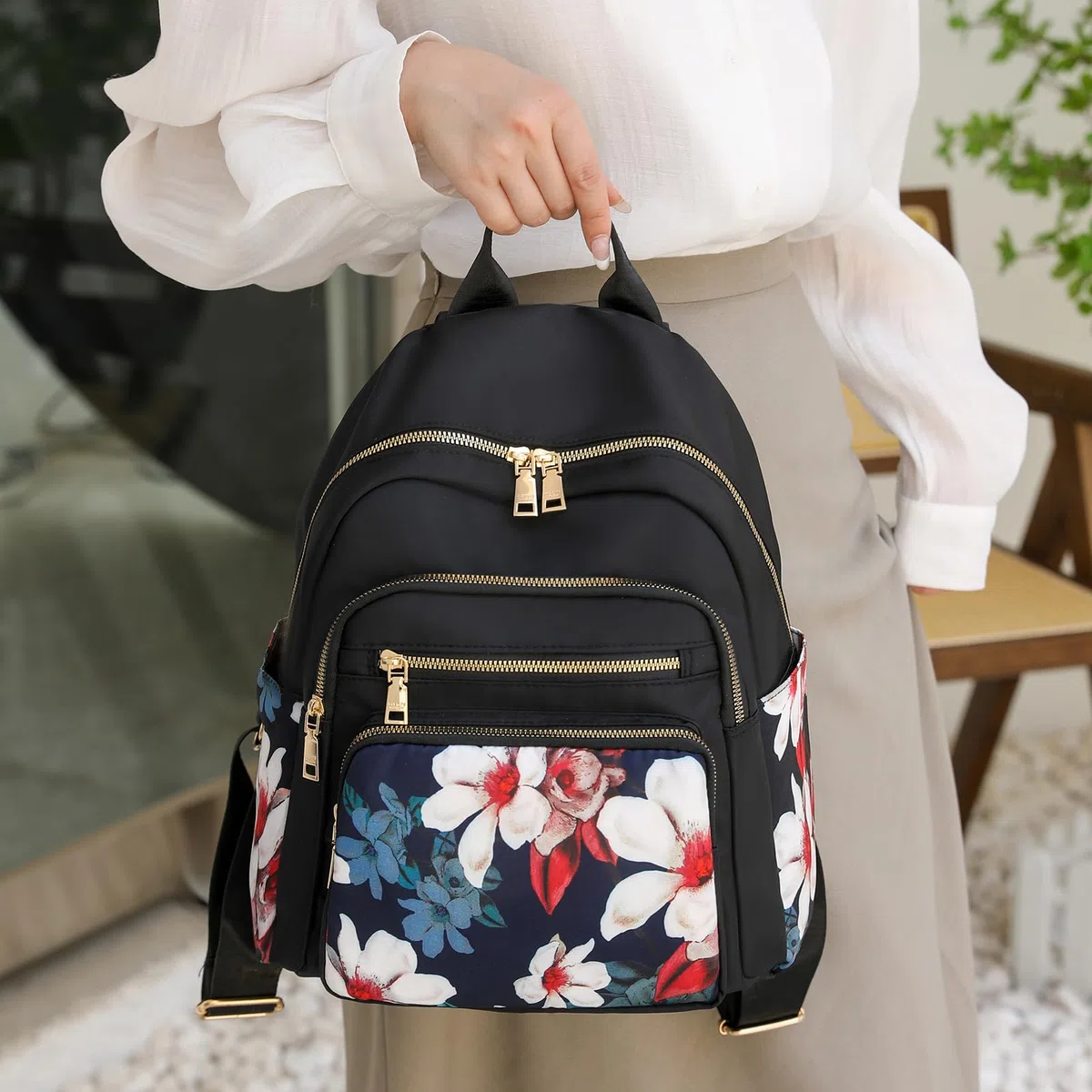 Zaino Donna Elegante Zainetto Viaggio Borsa a Spalla Borse Casual Multi-tasche con Tessuto Leggero impermeabile Tasca antifurto con Disegno Fantasia km34