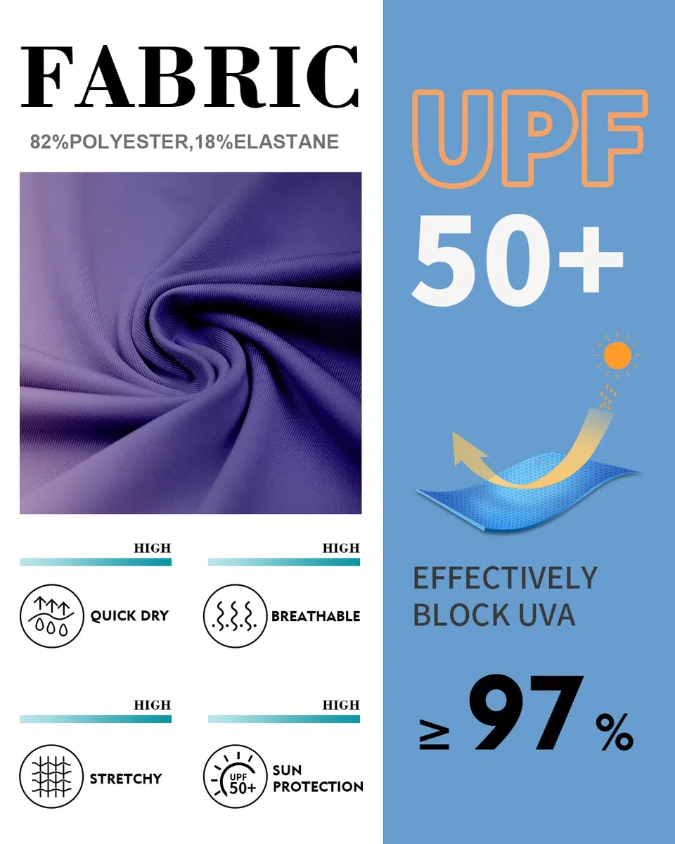 WOWENY Costume da Bagno Anti UV da Donna, con Protezione Rashguard, Maniche A 3/4 Cerniera A 1/4 Asciugatura Rapida, per Acqua, Surf, Spiaggia