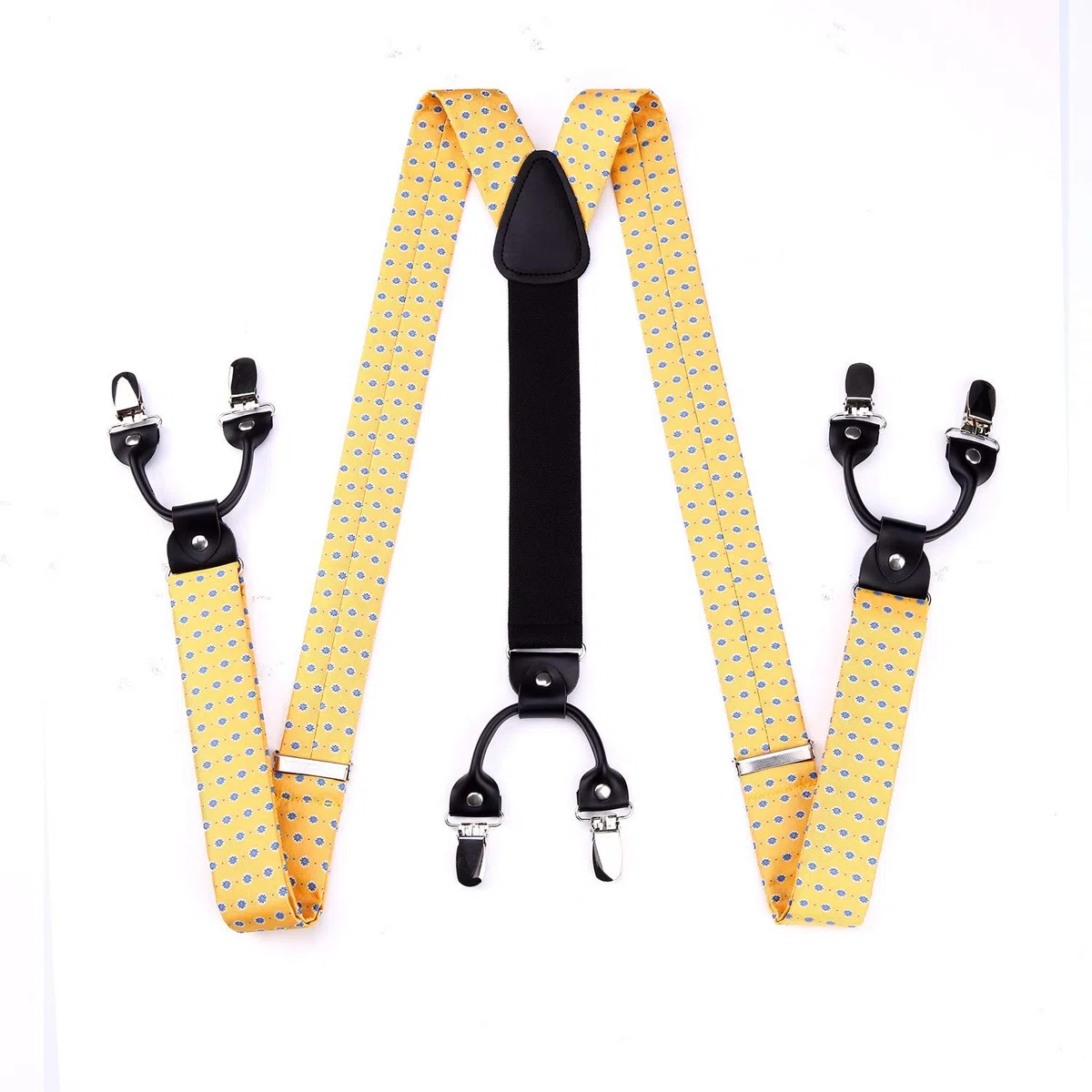 HISDERN Paisley Bretelle per uomo con molto forte 6 clip Bretelle Heavy Duty Bretelle regolabili in stile Y Papillon e fazzoletto da taschino Set