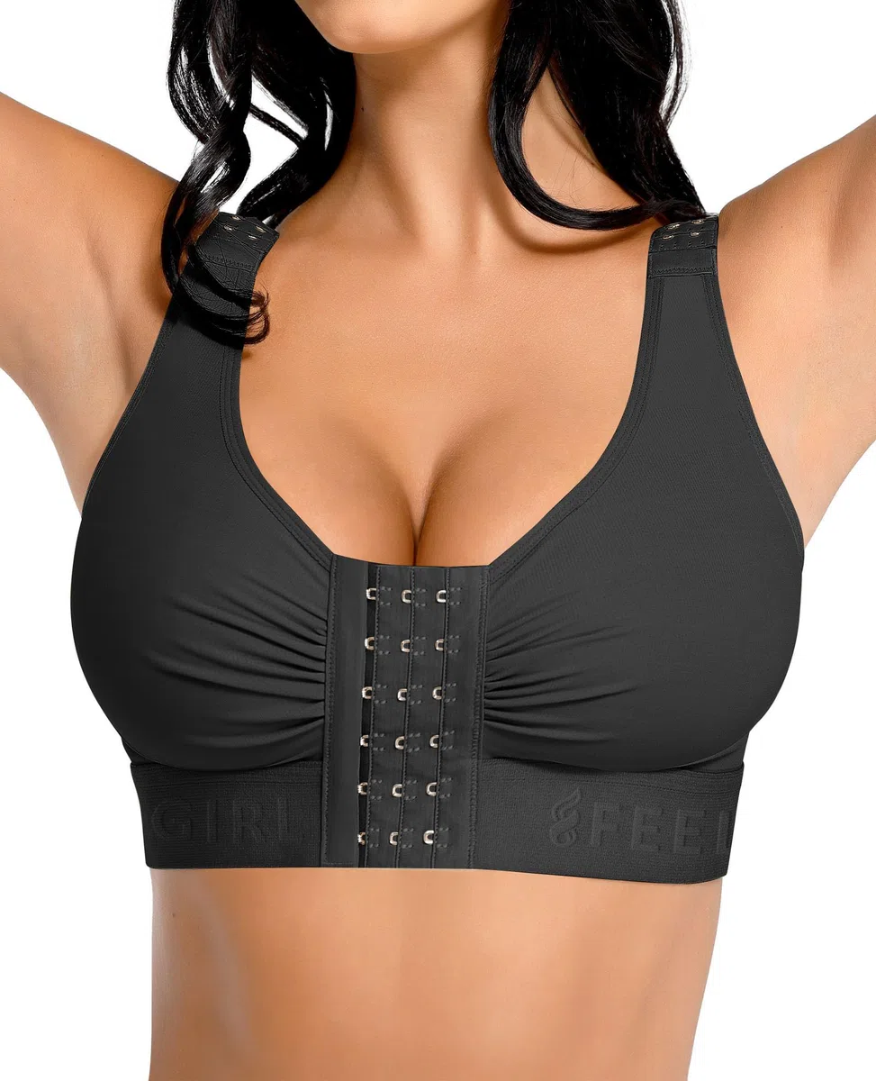 FeelinGirl Reggiseno a compressione post intervento chirurgico per donna reggiseno con chiusura frontale con cinghie regolabili senza ferretto