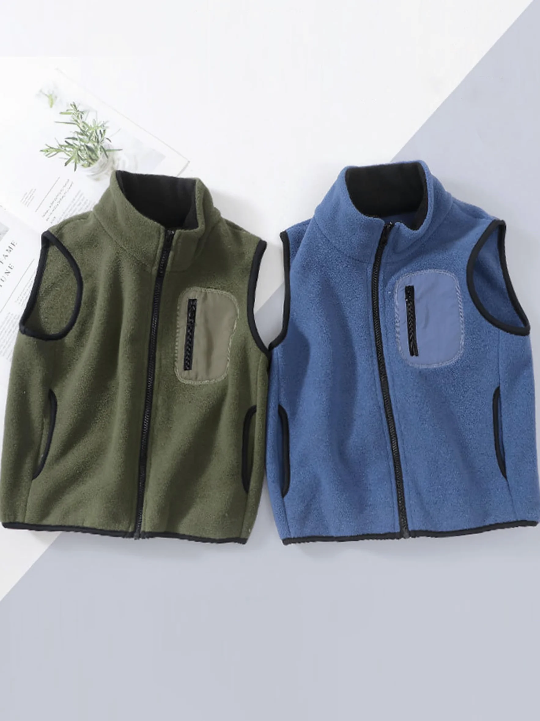 Bambini Gilet in Pile Collo Alto Senza Maniche Giacca Pile Polare Gilet Tinta Unita Genitore-Bambino Leggero Top Capispalla