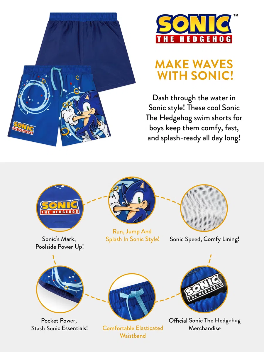 Sonic The Hedgehog Costume Piscina Bambino, Costume Nuoto Ragazzo Sonic, Boxer Mare Bambino