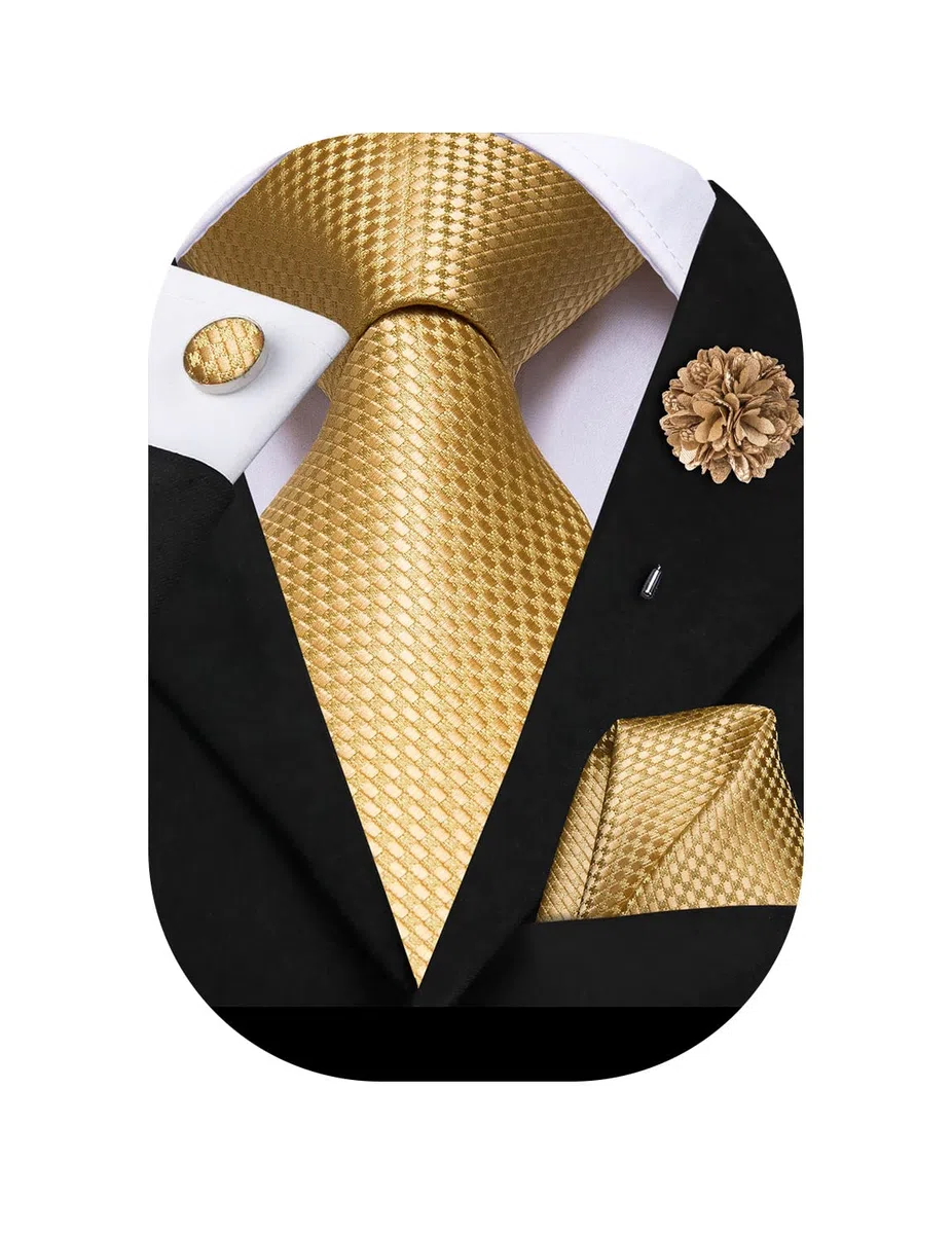 Hi-Tie Cravatta da uomo in seta e gemelli quadrati da taschino set spilla jacquard cravatta da matrimonio aziendale per formale