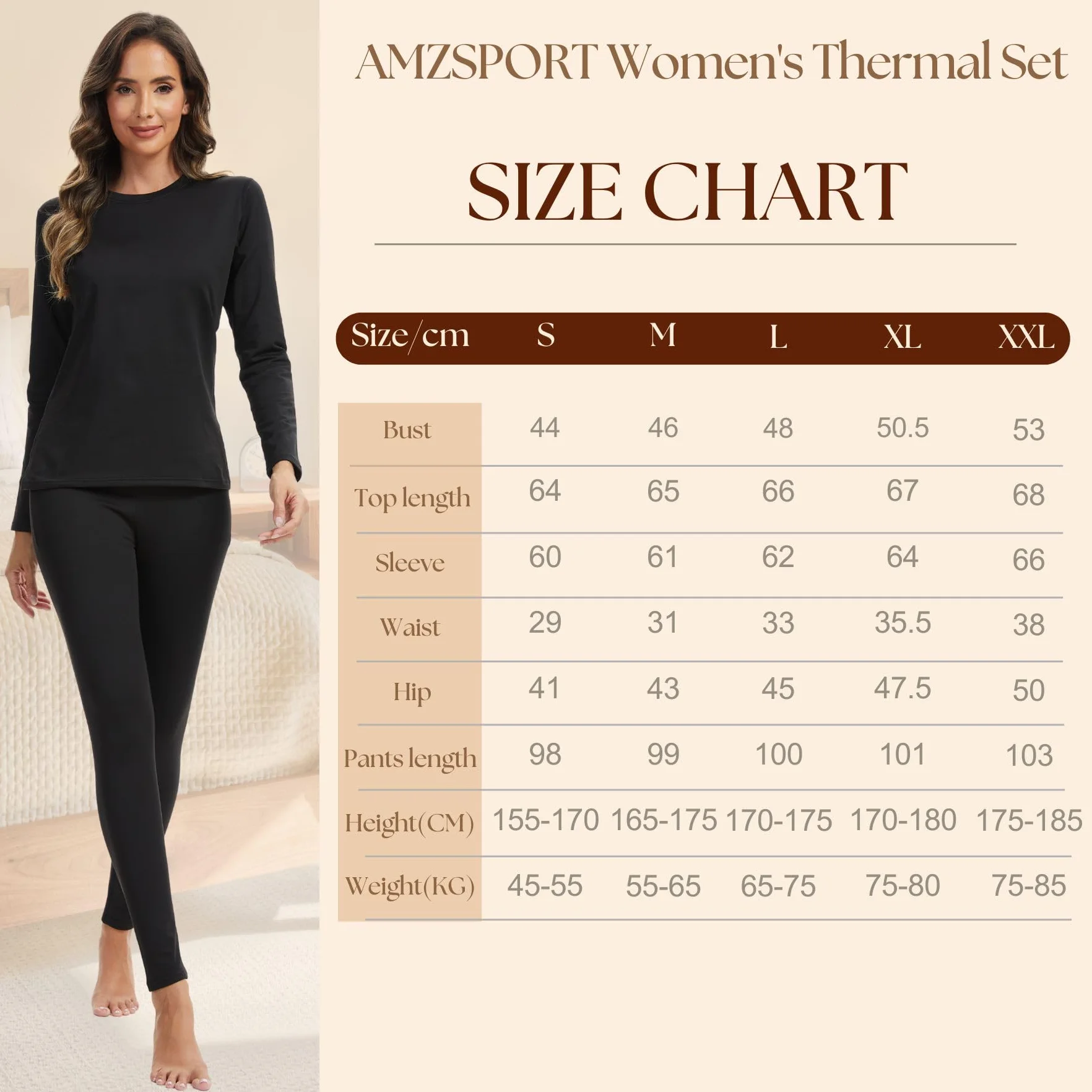 AMZSPORT Donna Set Termico Intimo Completo, Biancheria Termica Funzionale per Sci e Invernale, Maglia a Lunga Manica & Pantaloni Base Traspirante