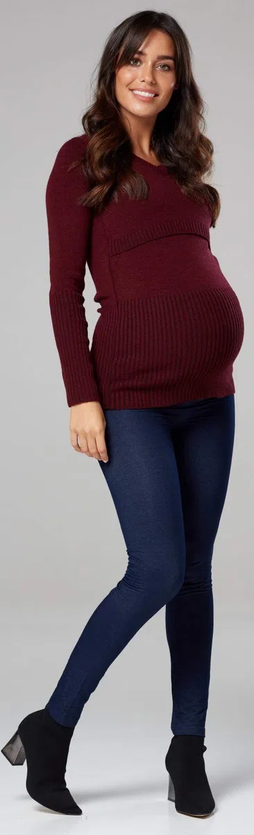 Happy Mama.Premaman L'Allattamento al Seno Maglione Manica Lunga V Collo.454p (Cremisi, IT 44/46, L/XL)