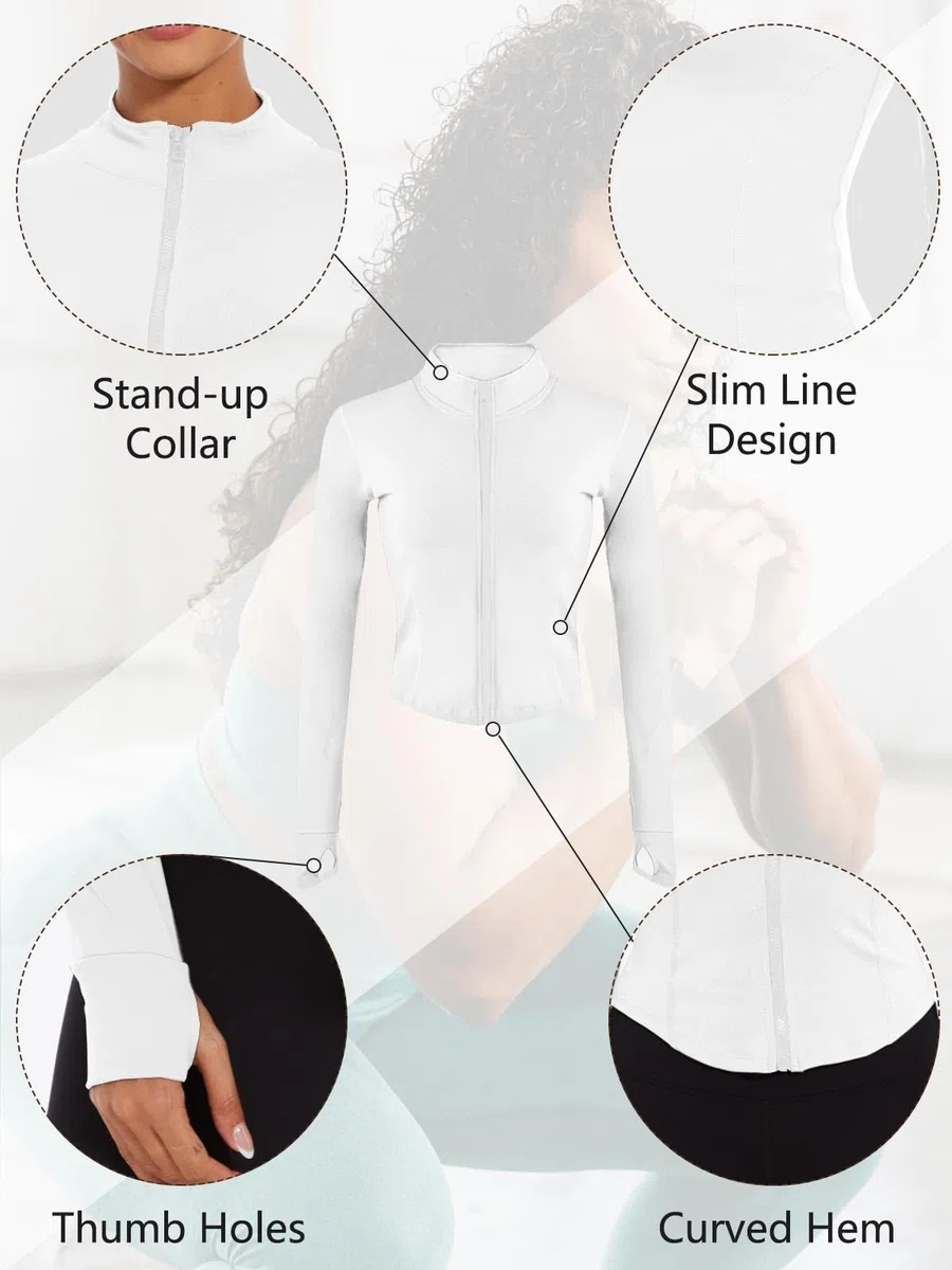 Yutdeng Giacca Sportiva Giacca da Corsa da Donna con Zip a Maniche Lunghe Fitness Traspirante Leggera Giacca Running Donna Felpa da Yoga Palestra Slim Fit con Fori per i Pollici