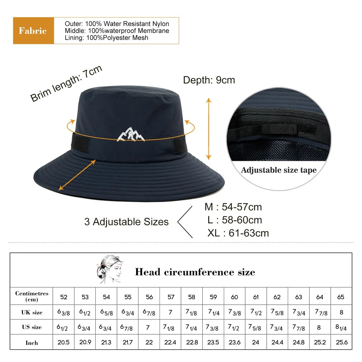 Comhats Cappelli impermeabili da pioggia per uomini e donne, per tutte le stagioni, per passeggiate, golf, safari, pesca, escursionismo, regolabile, ripiegabile, antivento, 54-63 cm