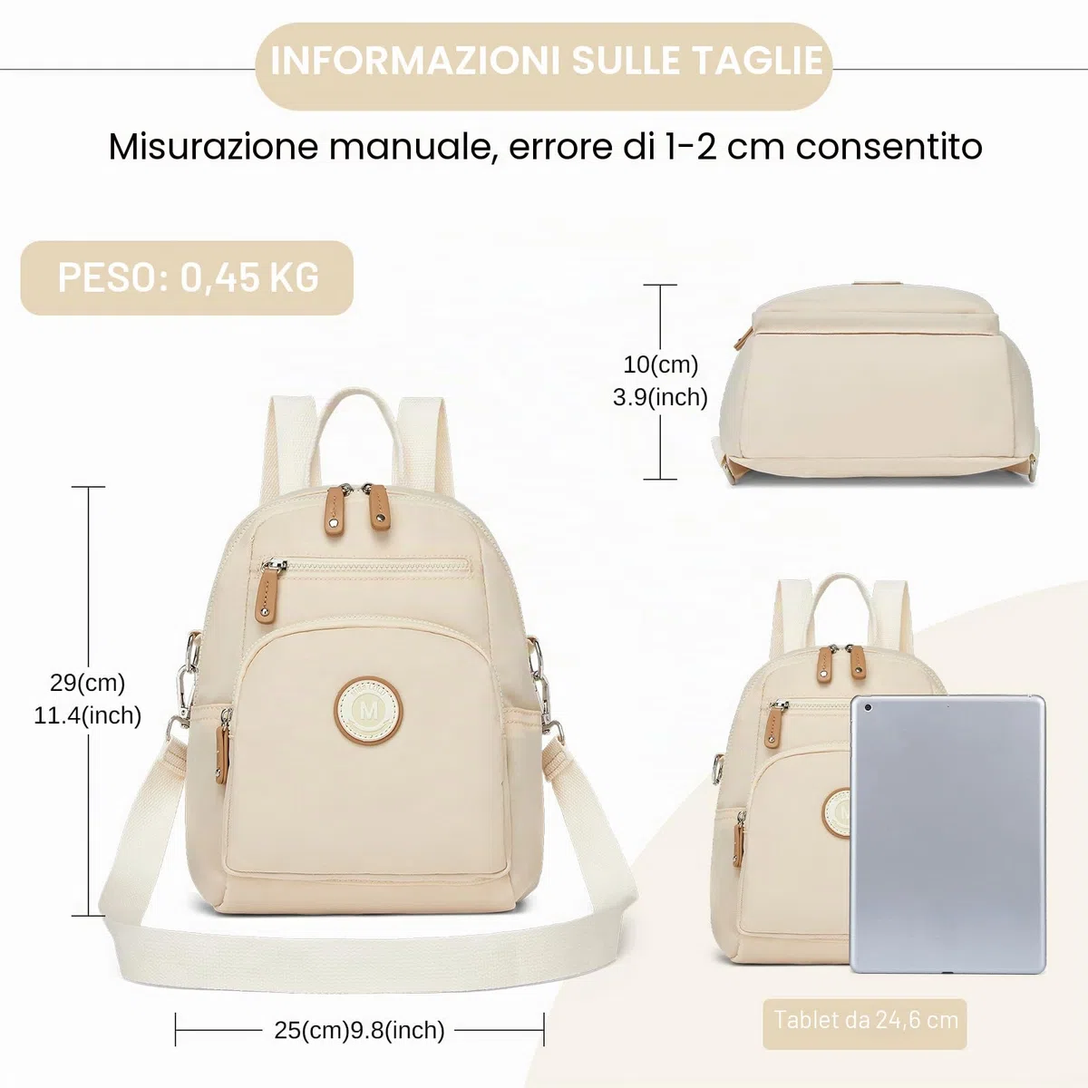 Miss Lulu Zaino Donna Media, Borsa Zainetto Antifurto Impermeabile 8 Tasche, Zaini Casual Tracolla Regolabile a Singola/Doppia Spalla, per Viaggio, Scuola, Lavoro, Shopping, Visite e Università