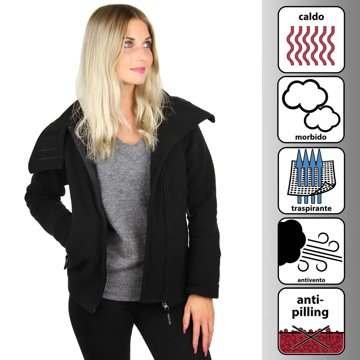 ALPIDEX Giacca Donna Pile Calda Morbido Full Zip Coletto Alto Antivento Felpa Outdoor Caldissima Invernale Termica Cerniera