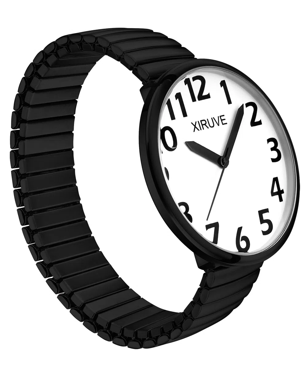 Donna Uomo Facile Lettura Numeri Grandi Quadrante Grande Cinturino Elastico Orologio da Polso Quarzo in Acciaio Inossidabile