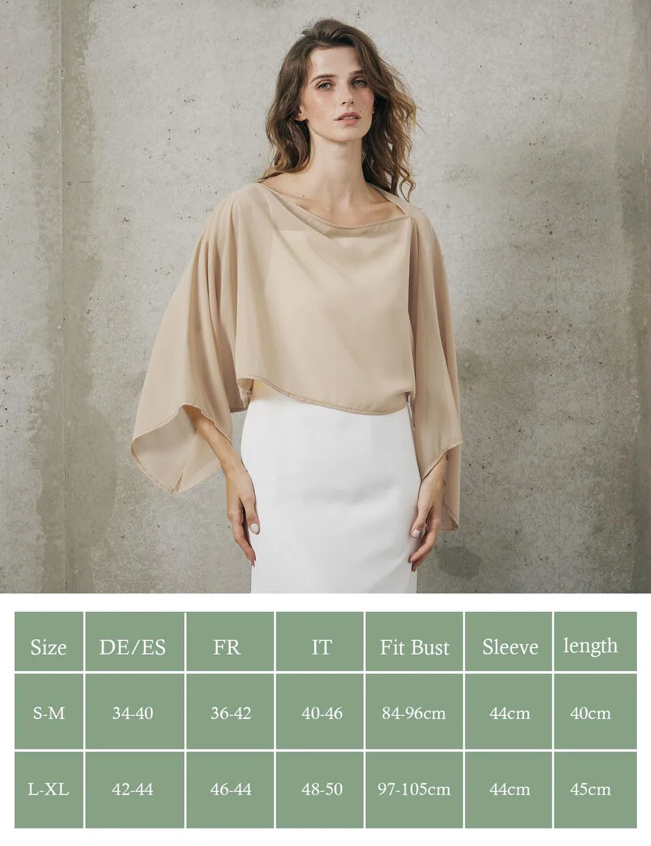 BEAUTELICATE Mantello Bolero Chiffon Top Manica Pipistrello Scialle Stola Trasparente Donna Sposa Damigella d'onore Matrimonio Ospite Serata Cerimonia Estiva