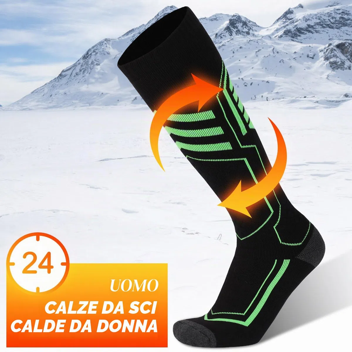 2 paia Calze da Sci,di Calze da Sci Termiche Imbottite per sci Calze da Sci Uomo,Calzettoni per Neve,Calza da Montagna