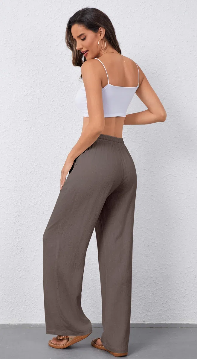NONSAR Pantaloni da Donna in Cotone per Il Tempo Libero con Coulisse in Lino Elasticizzati Casual vestibilità Larga con Tasche Leggeri Tinta Unita
