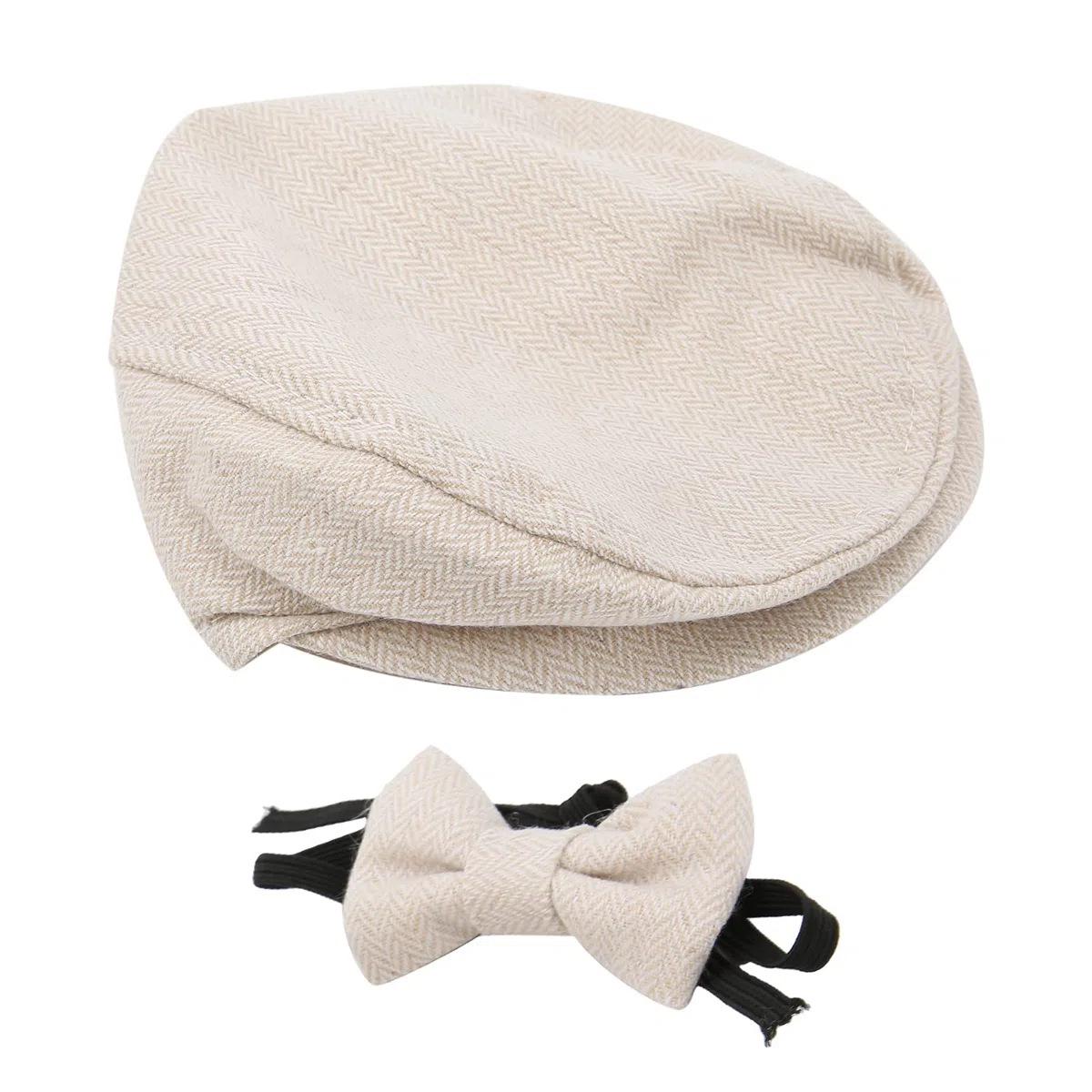Cappello da Gentiluomo con Berretto Piatto Papillon Fotografia Prop Neonato Fotografia Puntelli Cappello con Papillon Set(Beige)