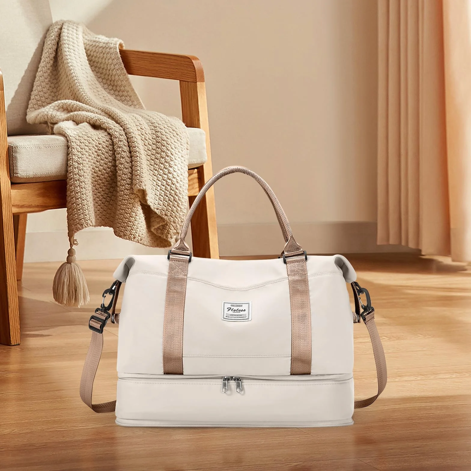 SEAFEW Borsone da Viaggio,Bagaglio a Mano 40x30x20 Ryanair Borsa da Viaggio con Scomparto per le Scarpe,Borsa da Cabina Ryanair Borsa Sportiva Borsone da Palestra da Weekend,D10-Marrone Beige