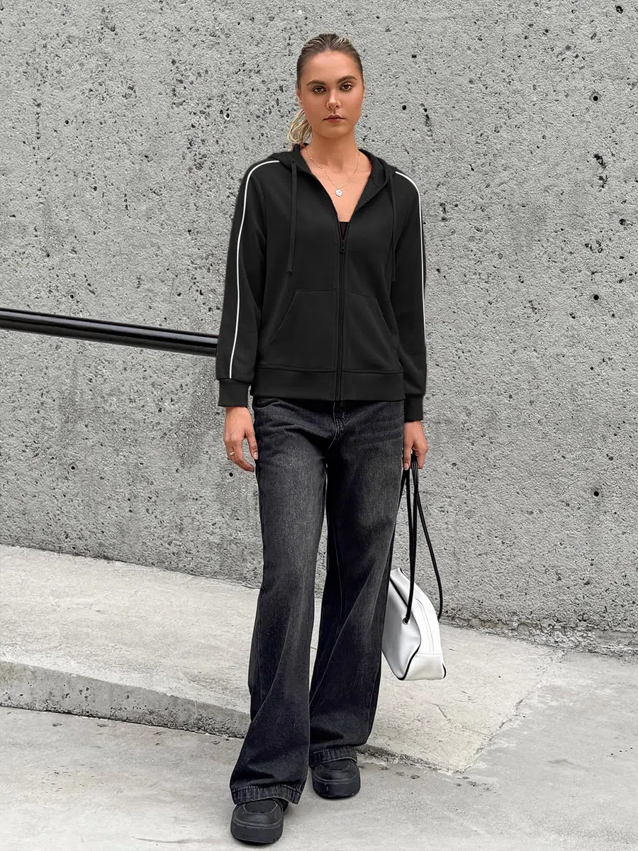 Fisoew Felpa da donna con cappuccio e cerniera, giacca sportiva con cappuccio.