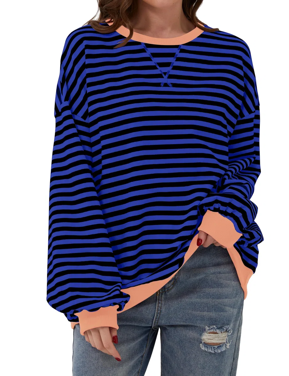 DUOEASE Felpa Oversize Donna Invernale Semplici Righe Manica Lunga,Maglione Donna Elegante Girocollo Casual