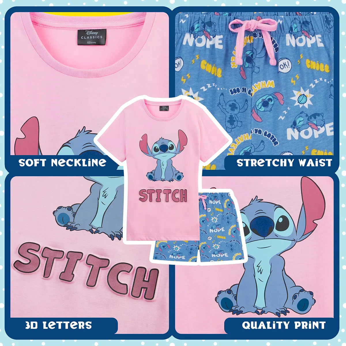 Disney Stitch Pigiama Bambina Estivo Cotone Misto Pigiama Ragazza Corto Due Pezzi IH Oh 4-14 Anni Pigiami Bambina Pantaloncini Manica Corta Stitch Gadget Ufficiale