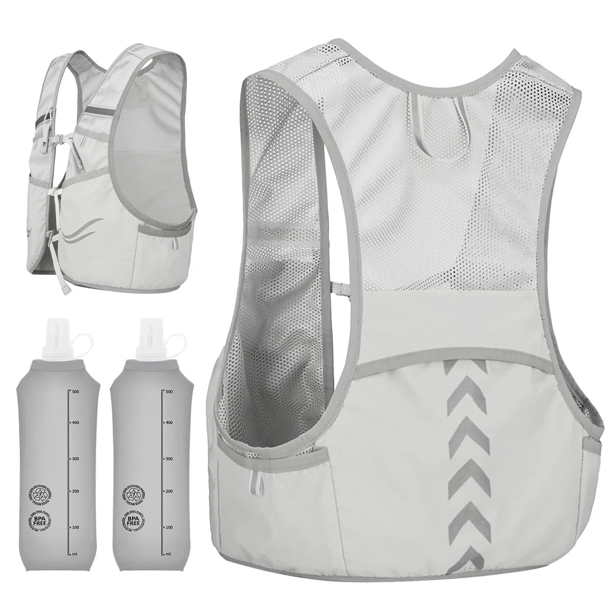 BORDEAG Gilet da corsa per uomo e donna, con 2 Soft Flasks da 500 ml, per corsa, ciclismo, sentieri, maratone, jogging