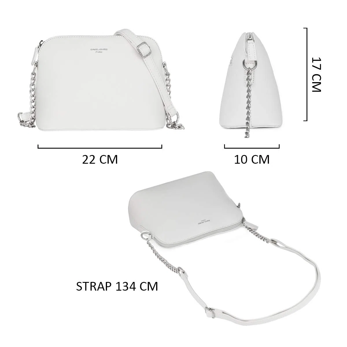 David Jones - Piccola Borsa a Tracolla Spalla Donna Catena - Borsa Mano PU Pelle Messenger Crossbody Bag - Clutch Borsetta Sera Pochette Moda - Shopping Viaggio Sacchetto Borsello - Bianco