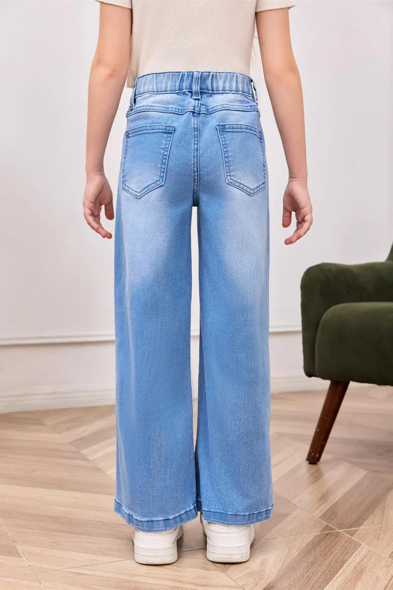 Haloumoning Jeans da ragazza a vita alta, pantaloni in denim flare elasticizzati, gambe larghe