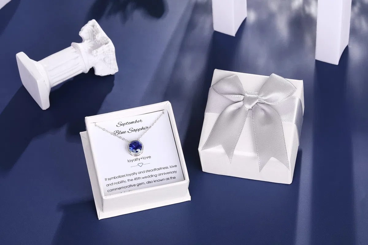 Qings Birthstone Collana in Argento 925 Donna, Collane Pendente Donna Strass Regalo di Compleanno