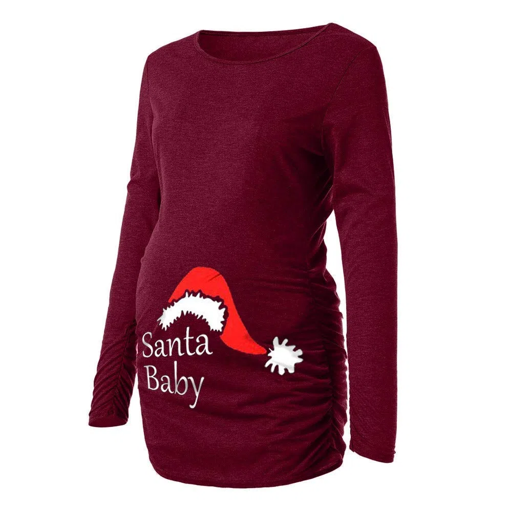 Abbigliamento Donna Incinta maternità Natale Stampato Felpa maternità Costume Pullover Vestiti Manica Lunga Autunno Inverno Moda Calda Girocollo Piegato Felpa Gravidanza Maglietta