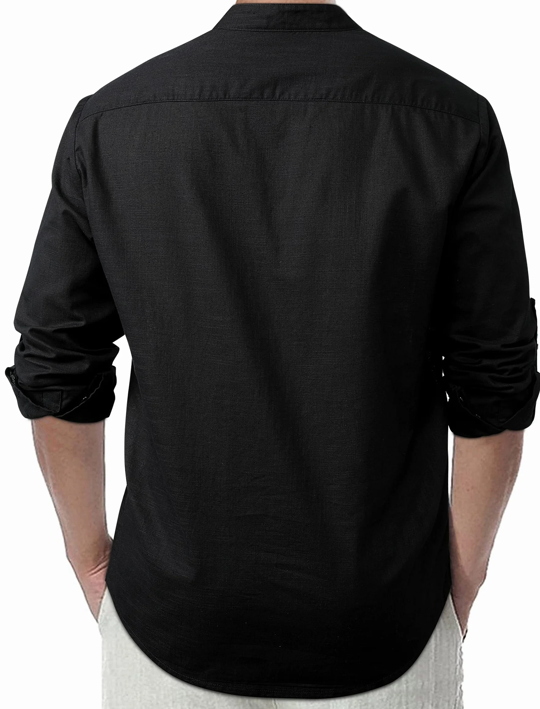 Enlision Uomo Camicia in Lino di Cotone Manica Lunga Henley Shirt con Bottoni Casual Hawaii in Tinta Unita Maglietta T-Shirt da Uomo per Interni Spiaggia Hippie