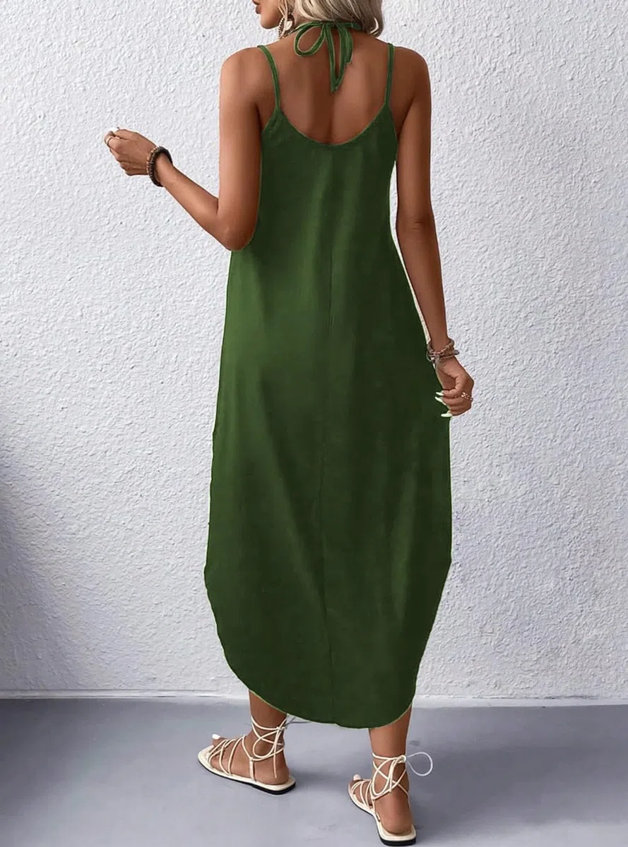 Chicrise Vestito Lungo Donna Senza Maniche Abiti Spiaggia Collo a V Vestito Estivo Casual